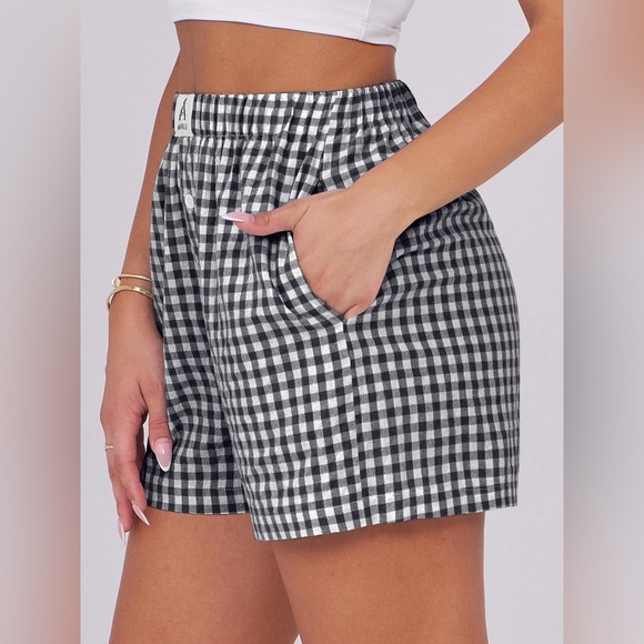 ANRABESS Women's Gingham Check Shorts Plaid Sleep & Lounge Black and White - Picture 14 of 16